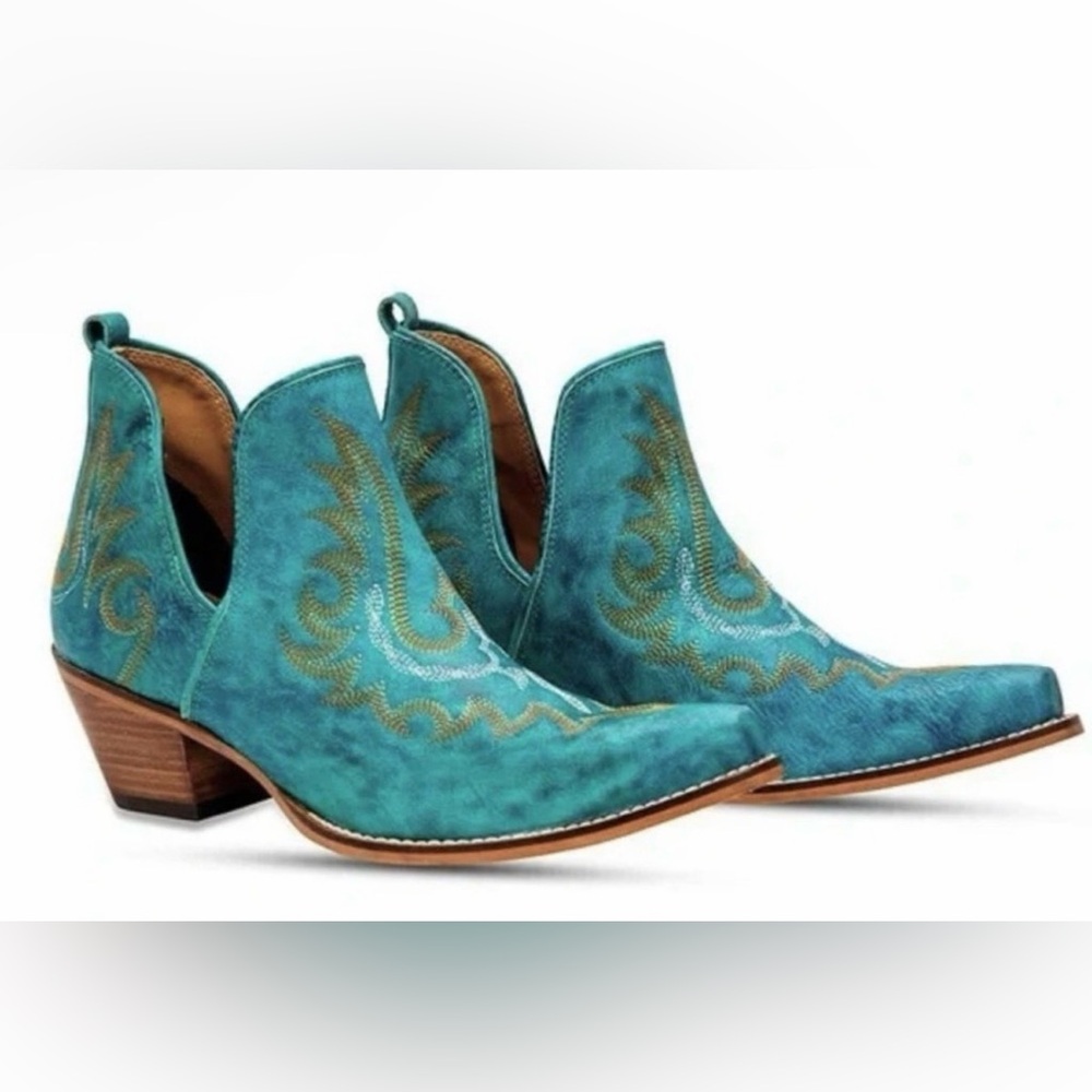 Myra Bag Teal Embroidered Ankle Booties - Picture 3 of 5